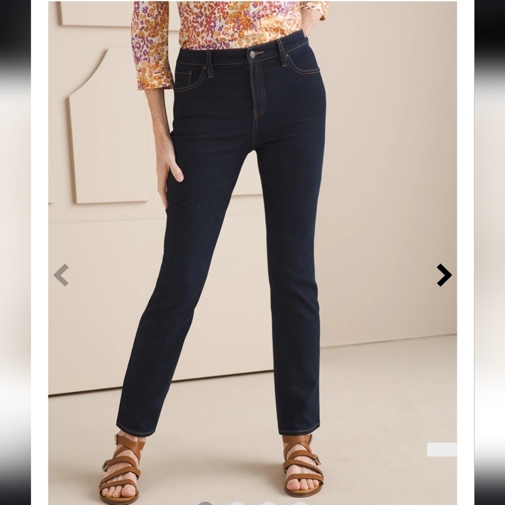 Chico's So Slimming Dark Wash Ankle Length Jeans Straight Leg Stretchy Size 1=8